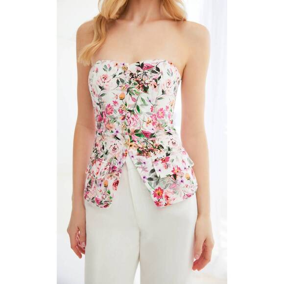 NEW GENERATION LOVE quinn floral linen vestier top in zesty floral white pink - Picture 7 of 7